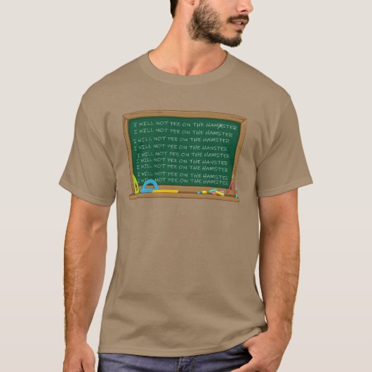Ik zal niet op de hamster plassen t-shirt (Voorkant)