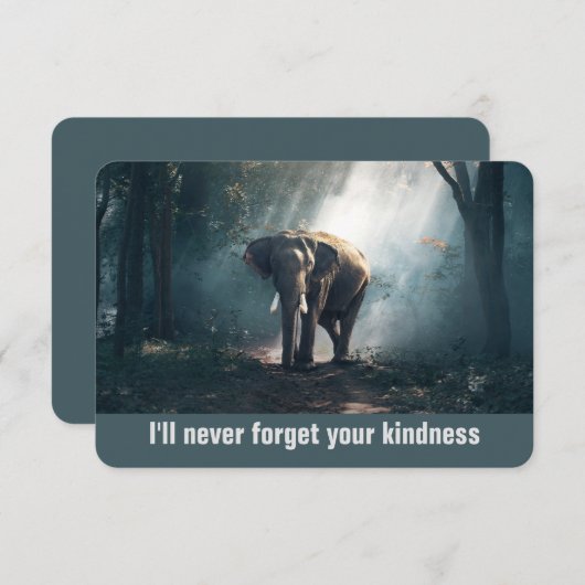 Ik zal nooit je knijpheid Elephant vergeten Dank j Bedankkaart (Voorkant / Achterkant)