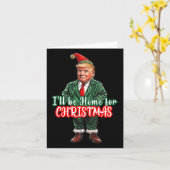 Ik zal thuis zijn voor Kerstmis Funny Santa Elf Tr Kaart (Gele Bloem)