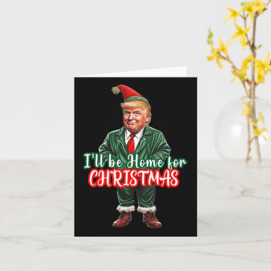 Ik zal thuis zijn voor Kerstmis Funny Santa Elf Tr Kaart (Gele Bloem)