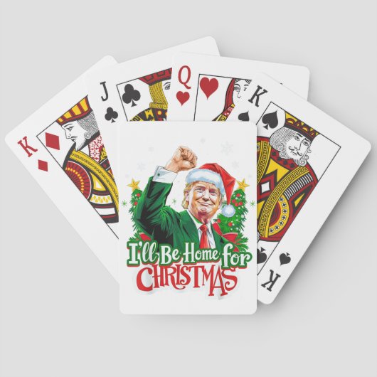 Ik zal thuis zijn voor Kerstmis Grappig Trump Sant Pokerkaarten (Achterkant)