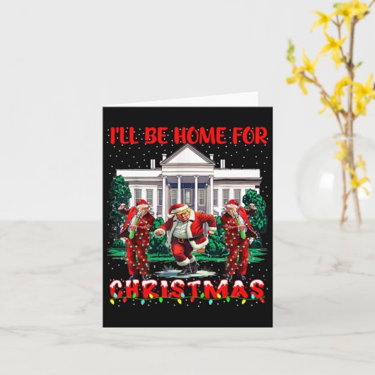 Ik zal thuis zijn voor Kerstmis Grappige Kerstman  Kaart (Gele Bloem)