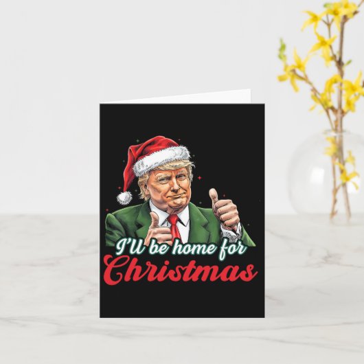 Ik zal thuis zijn voor Kerstmis Grappige Kerstman  Kaart (Gele Bloem)