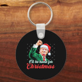 Ik zal thuis zijn voor Kerstmis Grappige Kerstman Sleutelhanger (Voorkant)