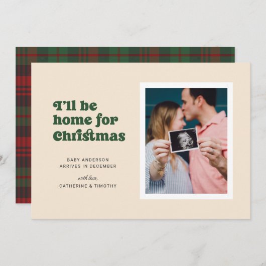 Ik zal thuis zijn voor Kerstmis (groen) zwangersch Aankondiging (Voorkant / Achterkant)