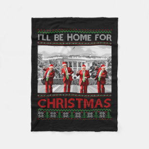 Ik zal thuis zijn voor Kerstmis Santa Funny Trump Fleece Deken