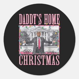 Ik zal thuis zijn voor Kerstmis Santa Funny Trump  Ronde Sticker