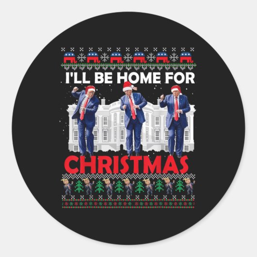 Ik zal thuis zijn voor Kerstmis Santa Funny Trump  Ronde Sticker (Voorkant)