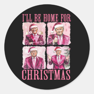 Ik zal thuis zijn voor Kerstmis Santa Funny Xmas T Ronde Sticker