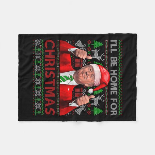 Ik zal thuis zijn voor Kerstmis Santa Trump kerstp Fleece Deken (Voorkant (Horizontaal))