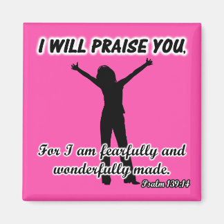 Ik zal u even opvrolijken - Psalm 139:14 roze Silh Magneet