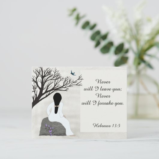 "Ik zal u nooit verlaten", Bijbelvers Briefkaart (Staand voorkant)