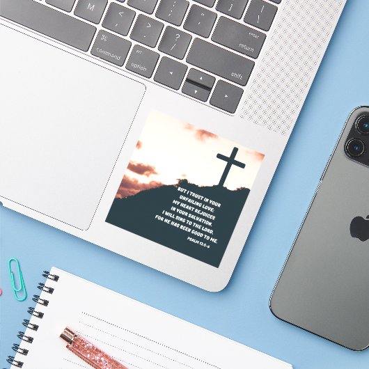 Ik zal zingen van Gods heilspsalm 13:5-6 Sticker (Laptop met iPhone)