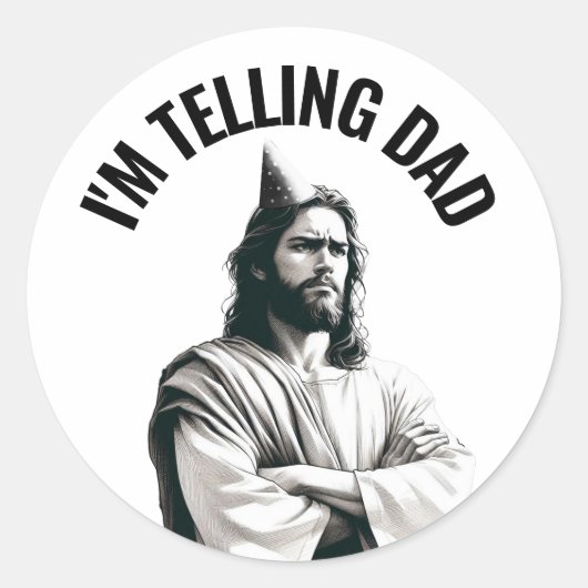 Ik zeg het papa - Grappige Jezus Meme Ronde Sticker (Voorkant)