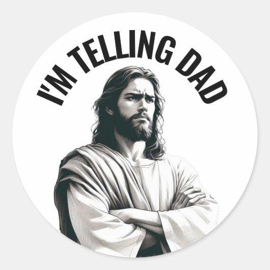 Ik zeg het papa - Grappige Jezus Meme Ronde Sticker (Voorkant)