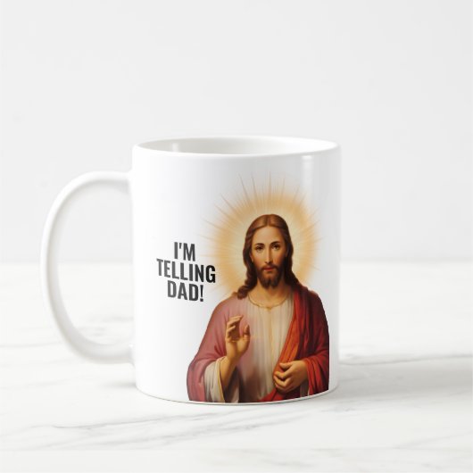 Ik zeg het tegen papa - Grappige Jezus Meme Koffiemok (Links)