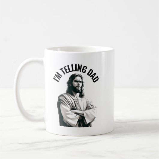 Ik zeg het tegen papa - Grappige Jezus Meme Koffiemok (Links)