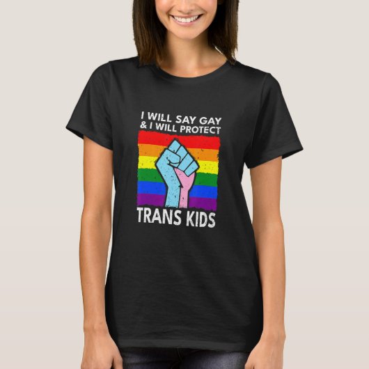 Ik zeg homo en ik bescherm Trans Retro Vin T-shirt (Voorkant)