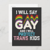 Ik zeg homo en ik zal transKinder LGBT beschermen Uitnodiging Briefkaart (Voorkant / Achterkant)