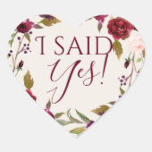 Ik zei ja! Burgundy Floral-Stickers Hart Sticker (Voorkant)