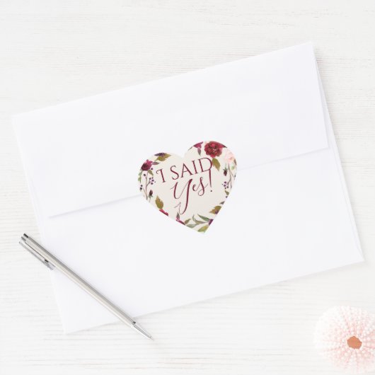 Ik zei ja! Burgundy Floral-Stickers Hart Sticker (Envelop)