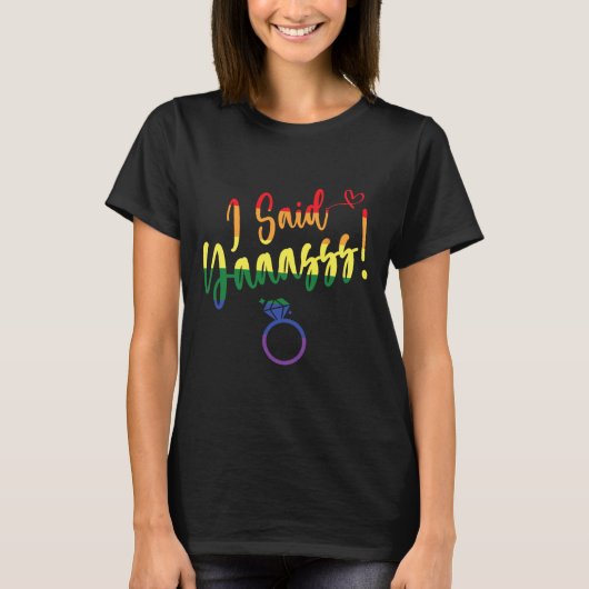 Ik zei ja Gay LGBTQ Pride Rainbow Groom Bachelore T-shirt (Voorkant)