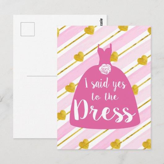 Ik zei ja tegen deze jurk bruidbruiloft op roze briefkaart (Voorkant / Achterkant)
