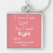 Ik zei links Grappige Richting Argument Quote Roze Sleutelhanger (Voorkant)