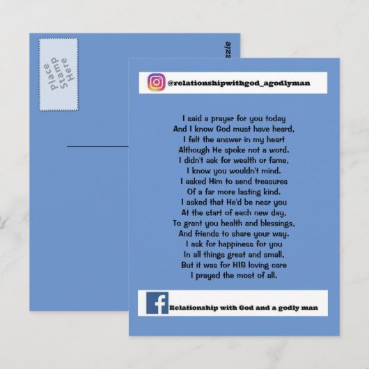 IK ZEI VANDAAG EEN PRAYER VOOR JE BRIEFKAART (Voorkant / Achterkant)