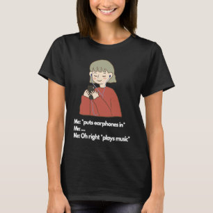 Ik zet oortelefoons in muziek t-shirt