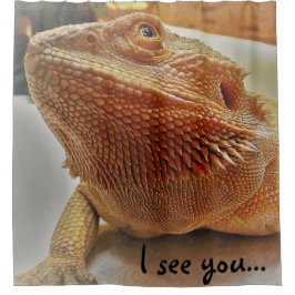 Ik zie je Funny Oranje Bearded Dragon Afbeelding Douchegordijn