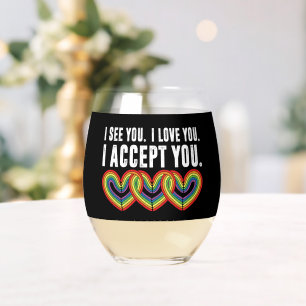 Ik zie je ik hou van je ik accepteer je regenboog wijnglas zonder voet