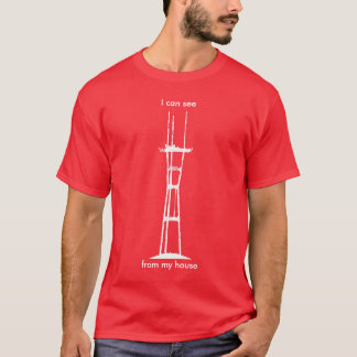 Ik zie Sutro van mijn huis, helemaal wit op rood T-shirt