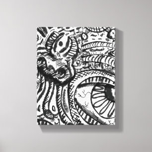 Ik Zie Zwarte Witte Surrealistische Lijnwerk Canvas Afdruk
