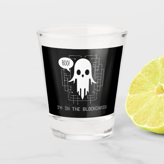 Ik zit in de Blockchain Funny Crypto Halloween Shot Glas (Voorkant)