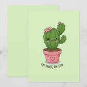 Ik zit vast aan jou: Mooie Cactus Valentijnsdag  Feestdagenkaart (Voorkant / Achterkant)