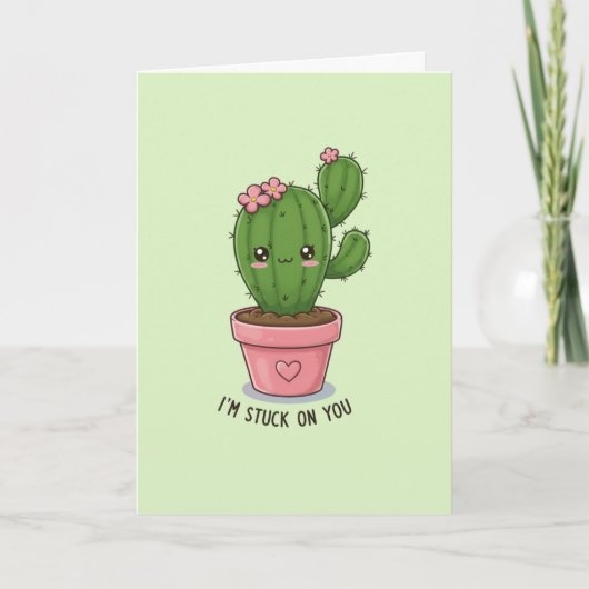 Ik zit vast aan jou: Mooie Cactus Valentijnsdag Kaart (Voorkant)