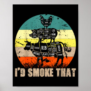 Ik zou die barbecue retro grillen vintage roken poster