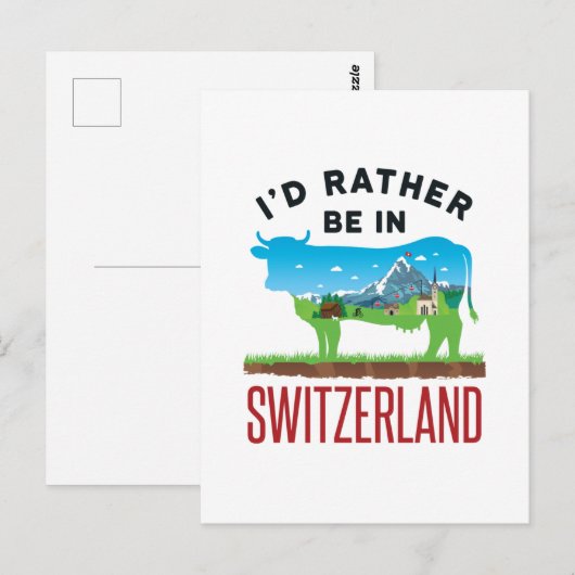 Ik zou eerder in Zwitserland zijn... Zwitserse gev Briefkaart (Voorkant / Achterkant)