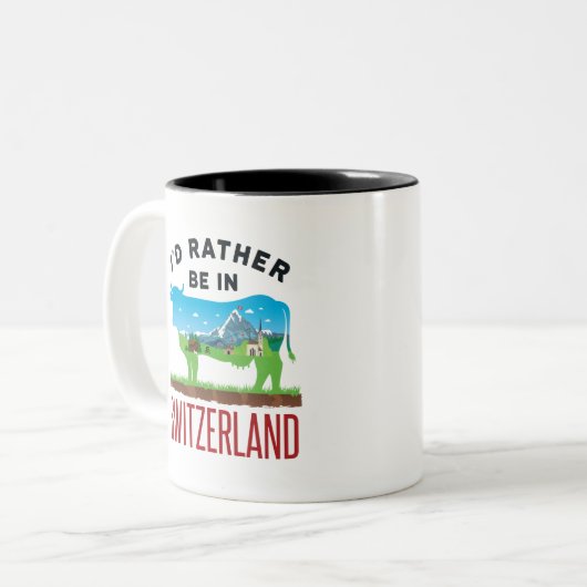 Ik zou eerder in Zwitserland zijn... Zwitserse gev Tweekleurige Koffiemok (Voorkant links)