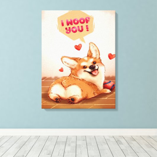 IK ZOU JE | CORGI LOVER GIFT CANVAS AFDRUK (Insitu (Houten vloer))