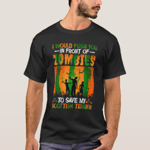 Ik zou je voor Zombies Halloween Dog duwen T-shirt