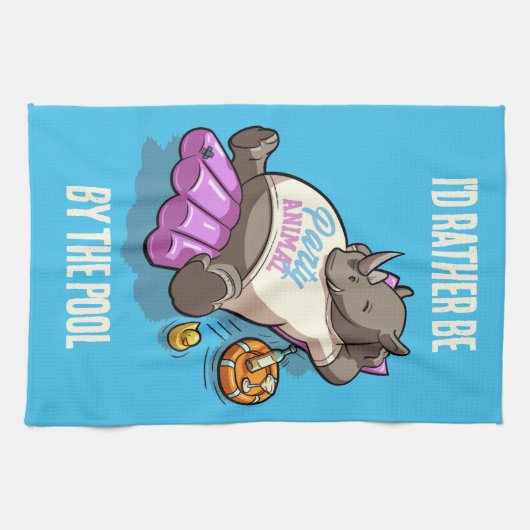 Ik zou liever bij het zwembad neushoornfeest dier  theedoek (Horizontaal)