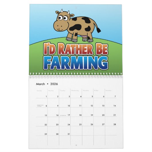 Ik zou liever boer zijn - schattige cartoons kalender (Mar 2026)