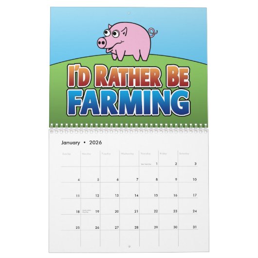 Ik zou liever boer zijn - schattige cartoons kalender (Jan 2026)