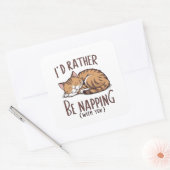 Ik zou liever dutten (met jou) - slapende kat vierkante sticker (Envelop)