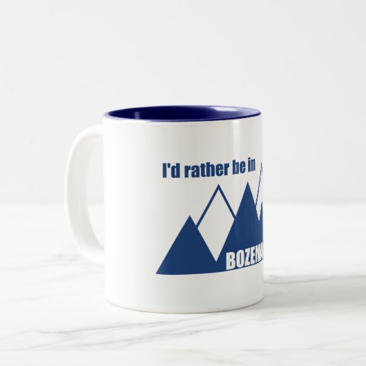 Ik zou liever in het Bozeman Montana-gebergte zijn Tweekleurige Koffiemok (Voorkant links)