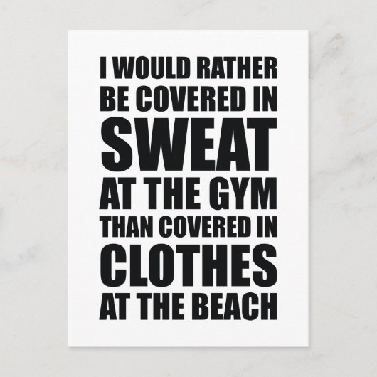 Ik zou liever in zweet zitten bij de gym briefkaart (Voorkant)