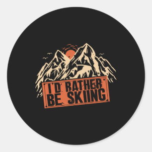 Ik zou liever skiën bergen wintersport ski's ronde sticker