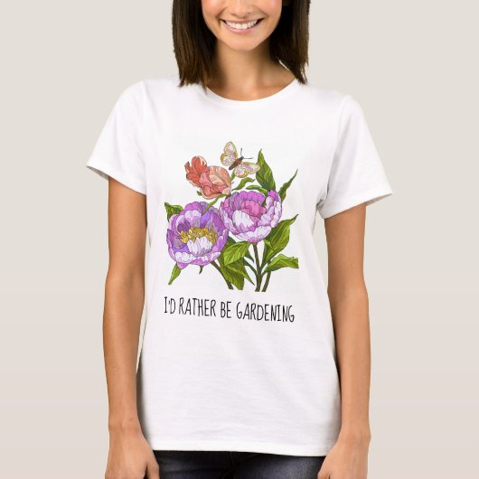 Ik zou liever tuinieren,  florale T-Shirt (Voorkant)